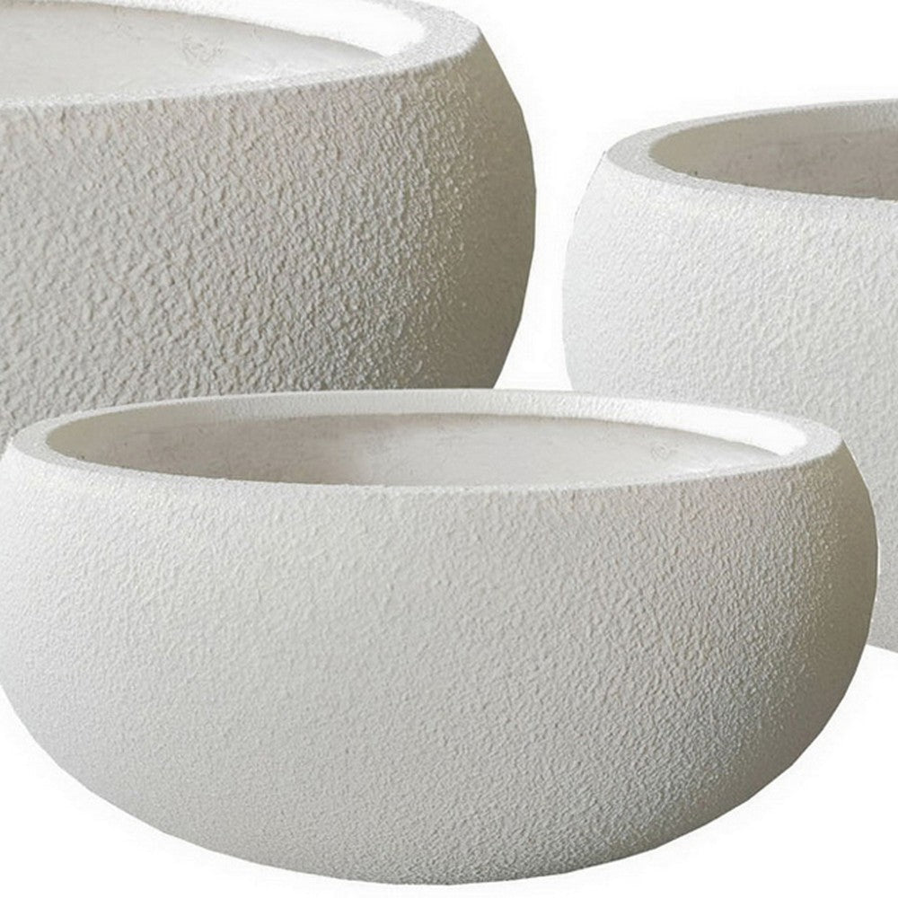 Keyan Accent Planter Set of 3 White Resin Modern Smooth Bowl Shape BM331075