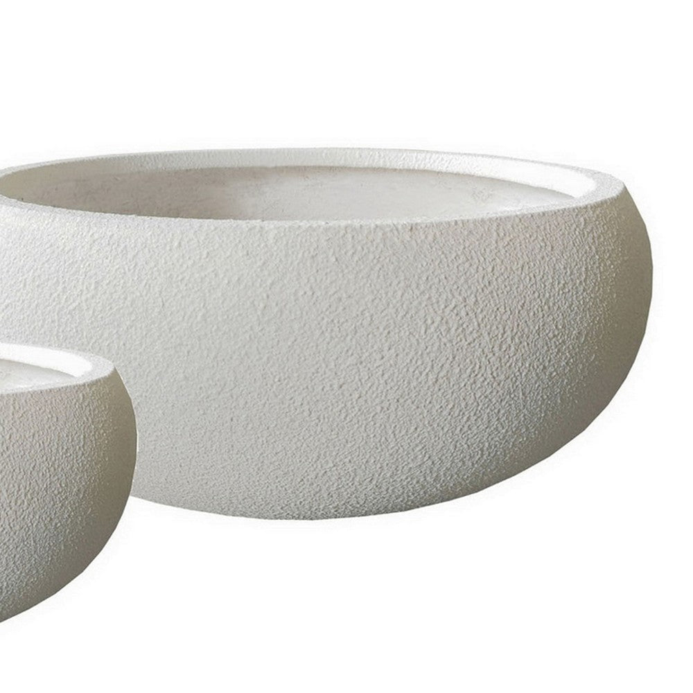 Keyan Accent Planter Set of 3 White Resin Modern Smooth Bowl Shape BM331075