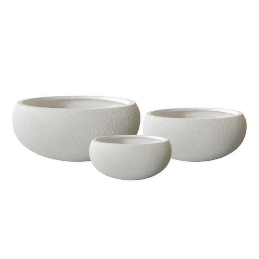 Keyan Accent Planter Set of 3, White Resin, Modern Smooth Bowl Shape