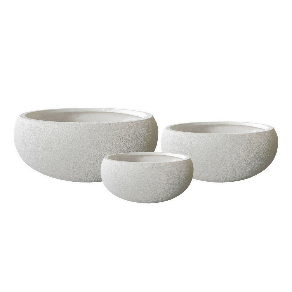 Keyan Accent Planter Set of 3, White Resin, Modern Smooth Bowl Shape