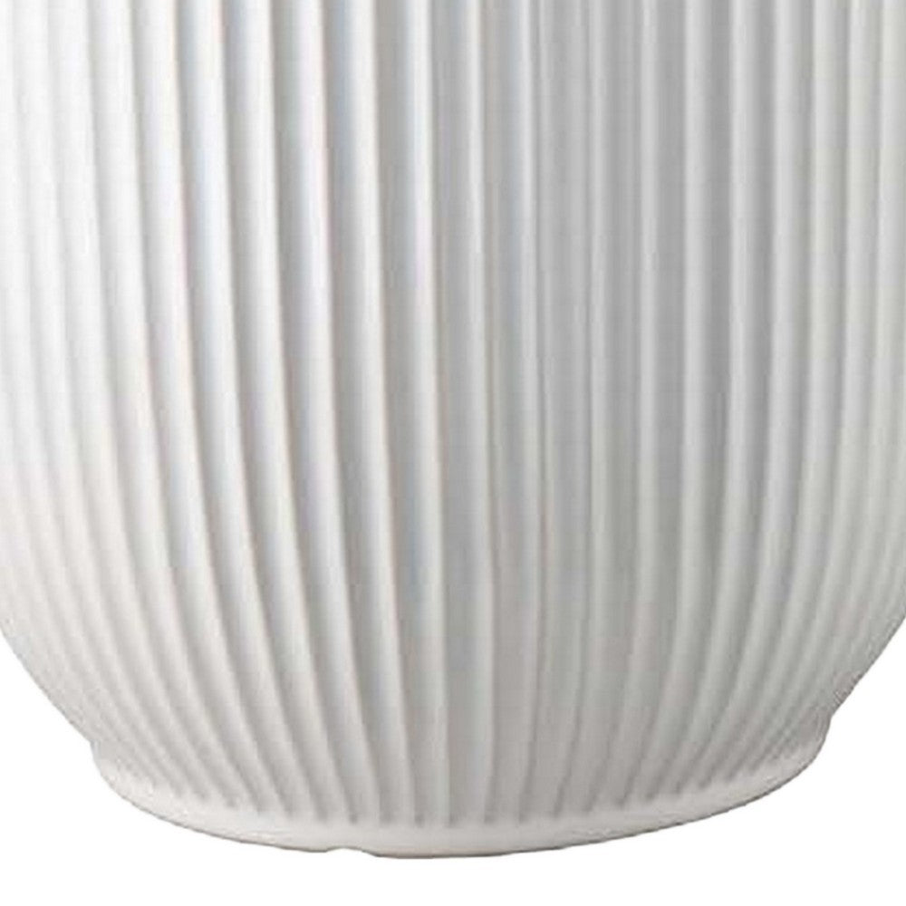Lyna Accent Planter Set of 2, White Ceramic, Vertical Ribbed Texture