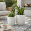 Lyna Accent Planter Set of 2, White Ceramic, Vertical Ribbed Texture
