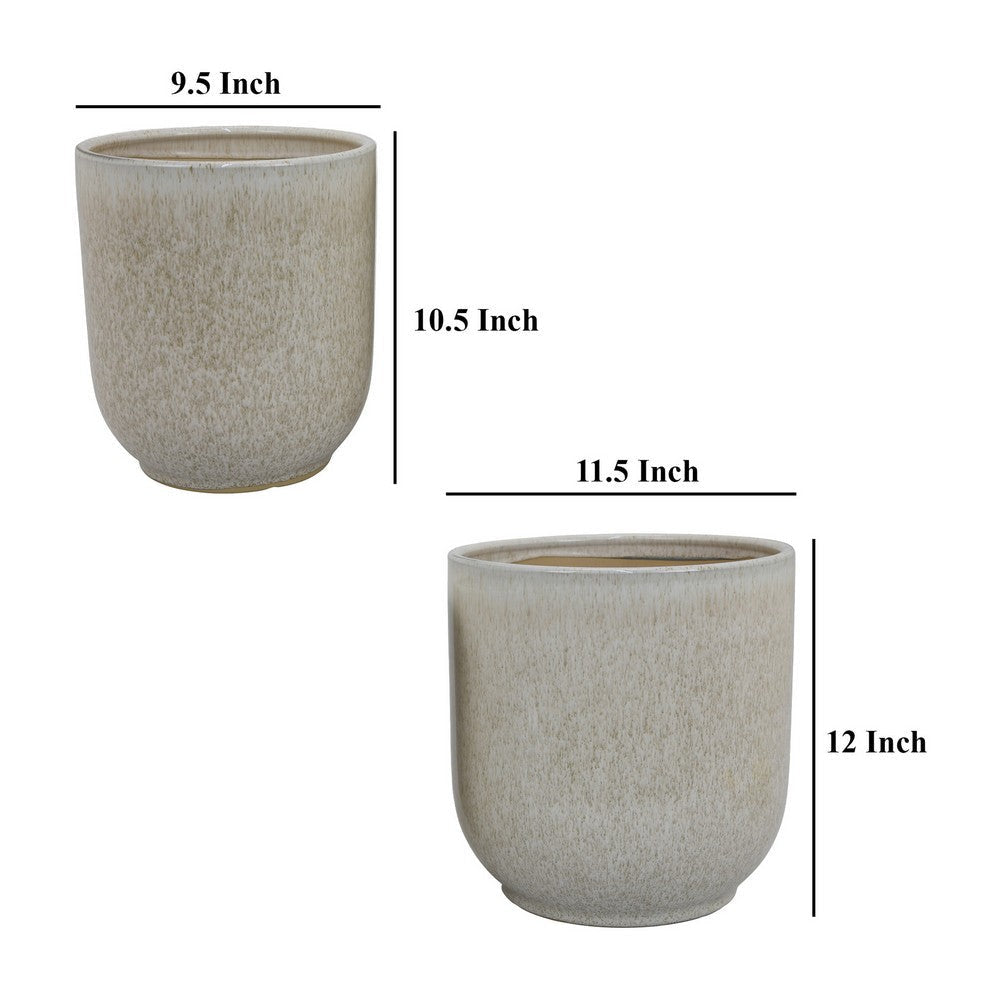 Lyna Accent Planter Set of 2 White Gray Ceramic Smooth Glossy Texture BM331078