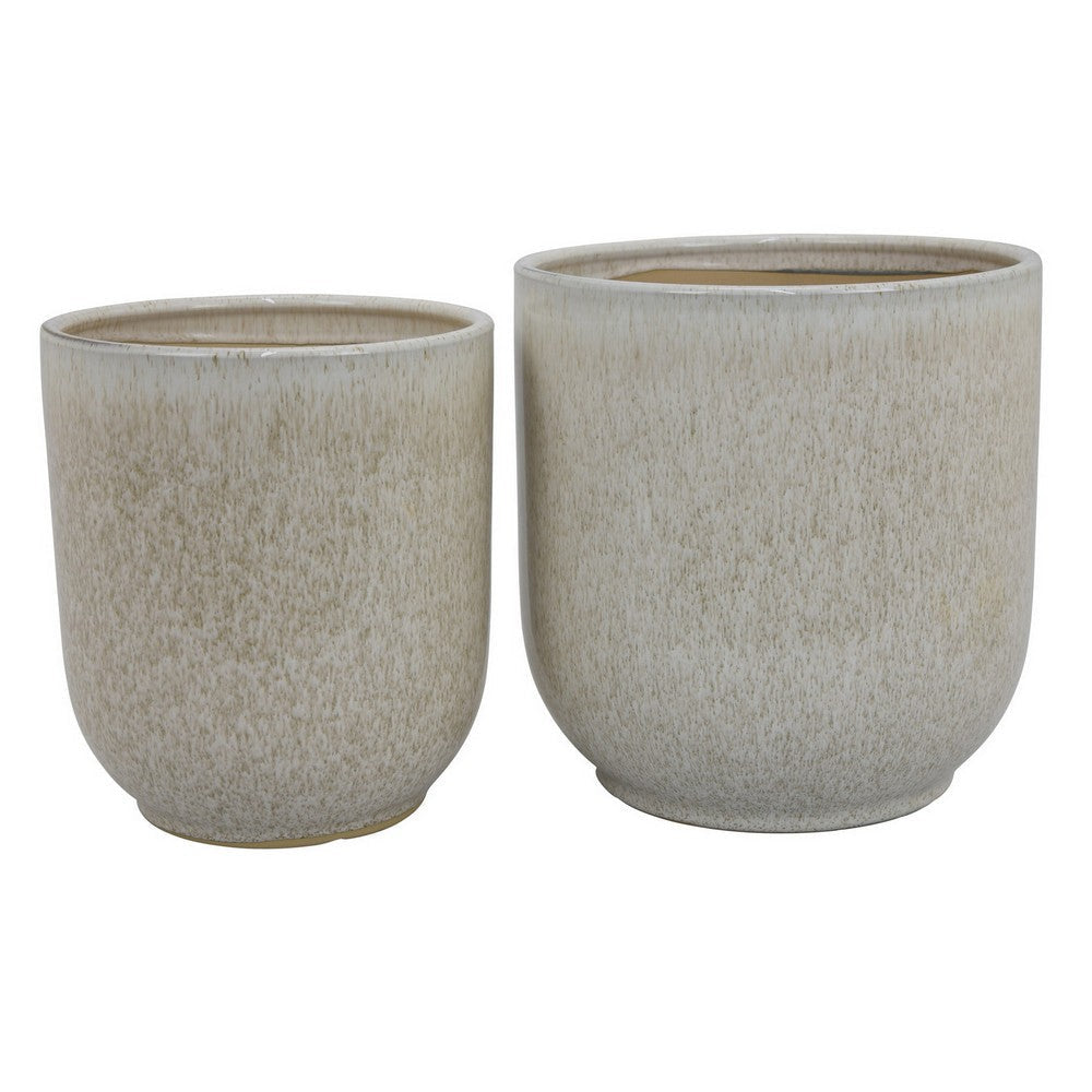 Lyna Accent Planter Set of 2 White Gray Ceramic Smooth Glossy Texture BM331078
