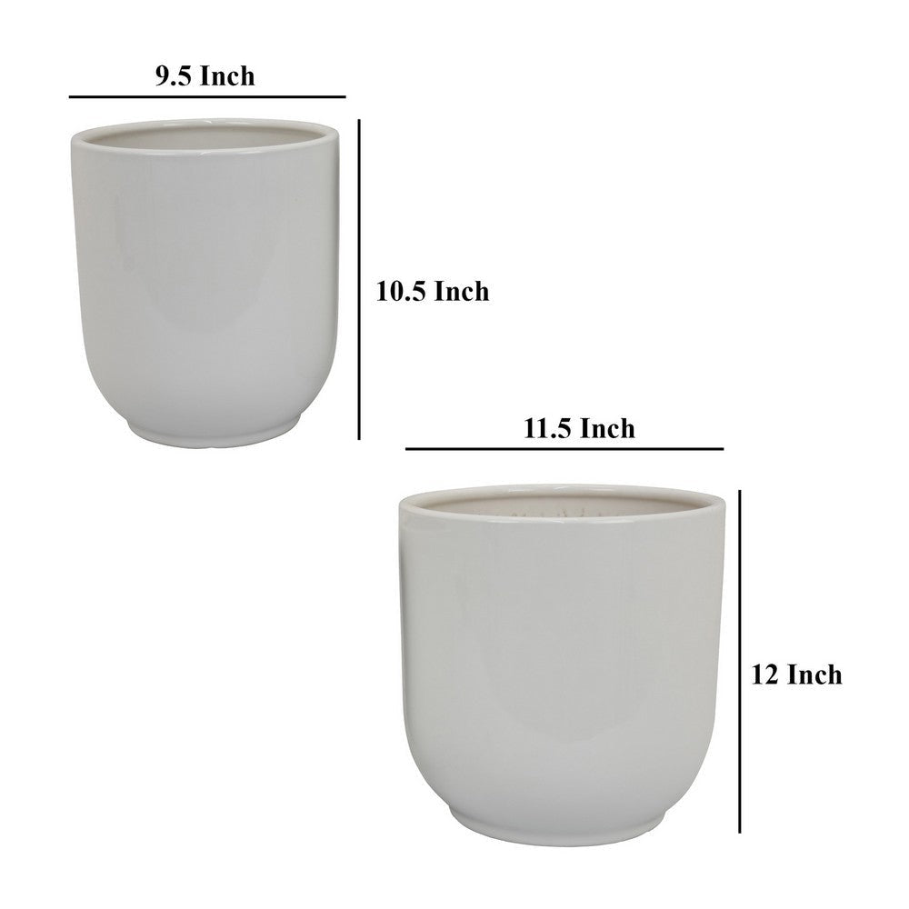 Lyna Accent Planter Set of 2 White Ceramic Smooth Glossy Texture BM331079