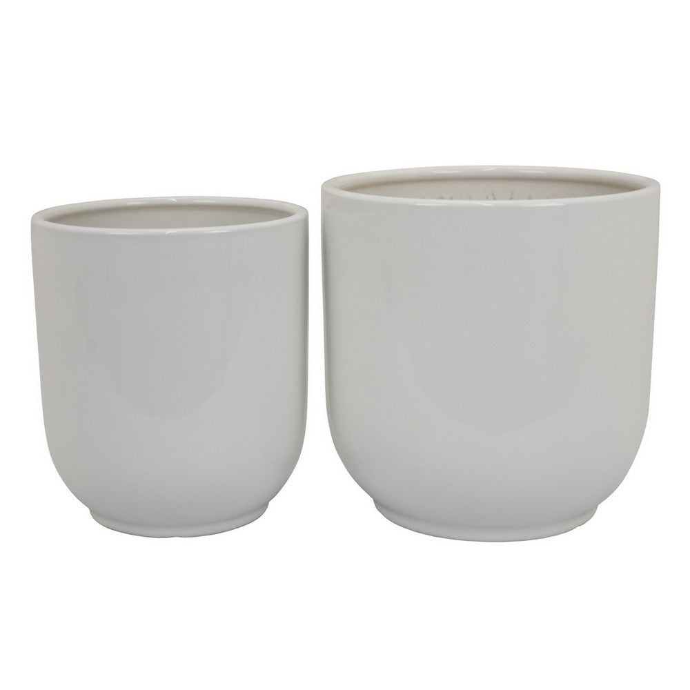 Lyna Accent Planter Set of 2, White Ceramic, Smooth Glossy Texture