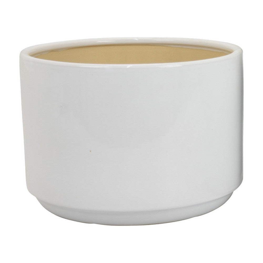 Accent Planter Set of 2 Wide Base Modern Minimalist White Ceramic BM331081
