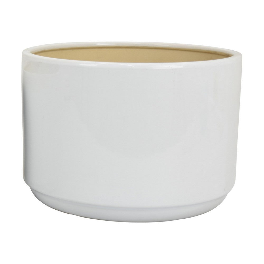 Accent Planter Set of 2 Wide Base Modern Minimalist White Ceramic BM331081