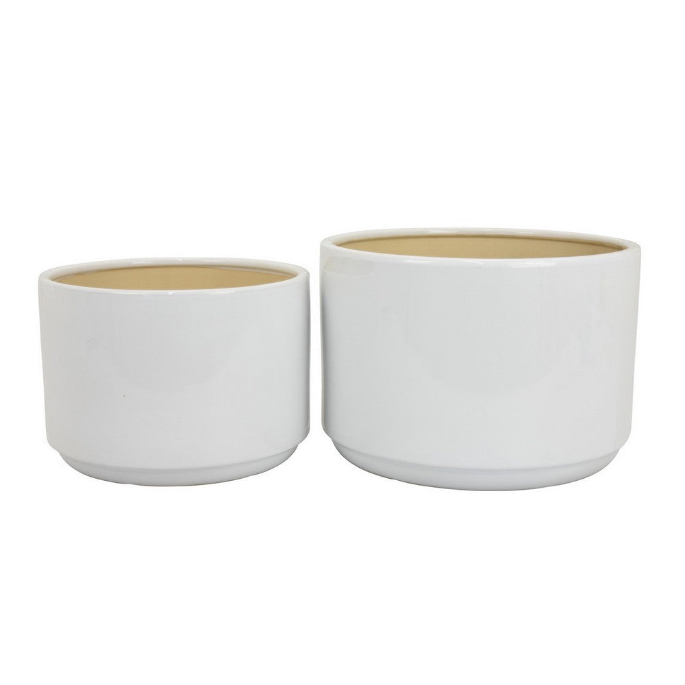 Accent Planter Set of 2 Wide Base Modern Minimalist White Ceramic BM331081