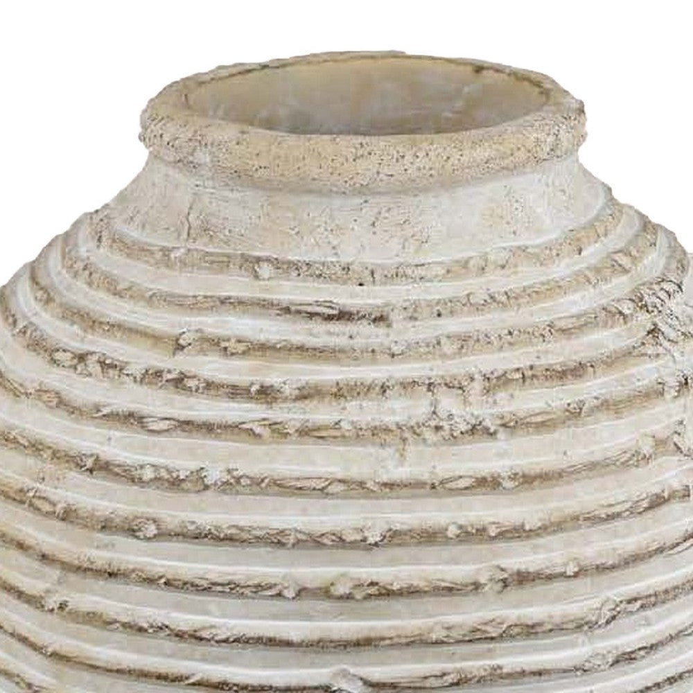 Lezlee Accent Planter Beige Terracotta Ridged Textured Urn 13 Inch BM331121