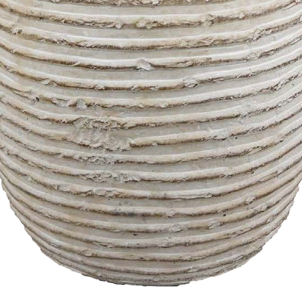 Lezlee Accent Planter Beige Terracotta Ridged Textured Urn 13 Inch BM331121