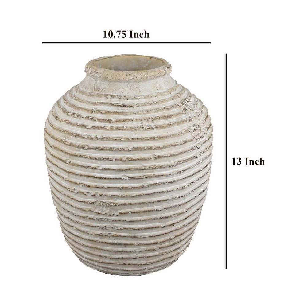 Lezlee Accent Planter Beige Terracotta Ridged Textured Urn 13 Inch BM331121
