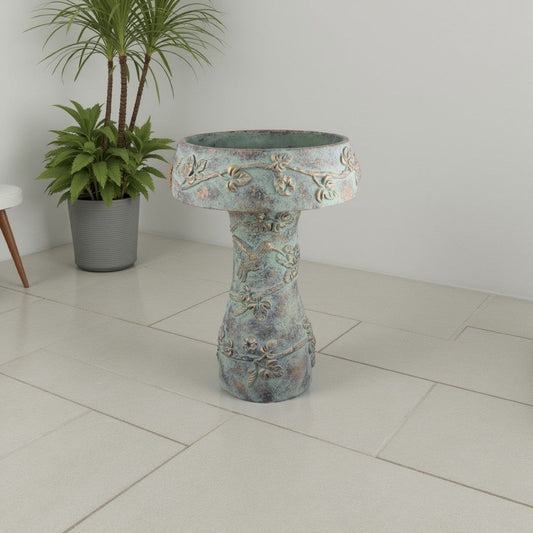 Menon Bird Bath Feeder, Decorative Designs, Green Terracotta, 20 Inch