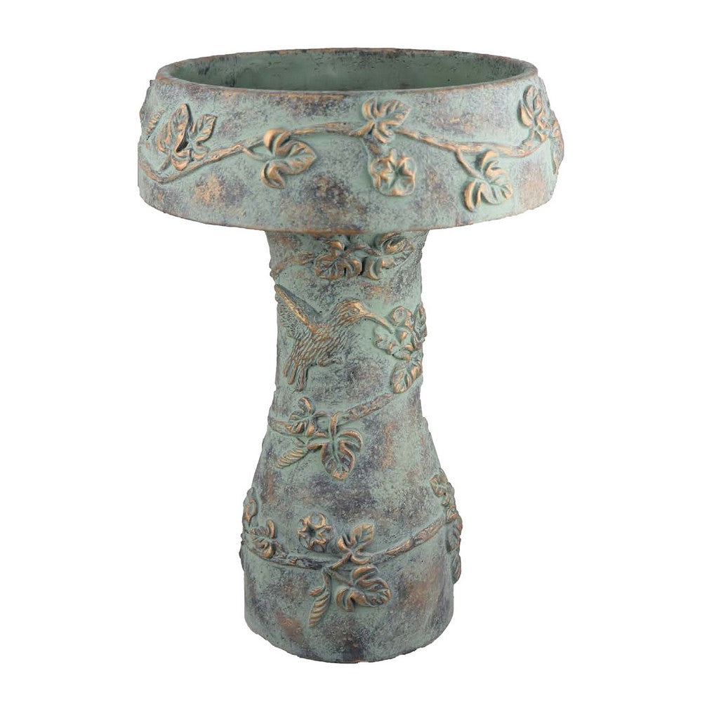 Menon Bird Bath Feeder, Decorative Designs, Green Terracotta, 20 Inch