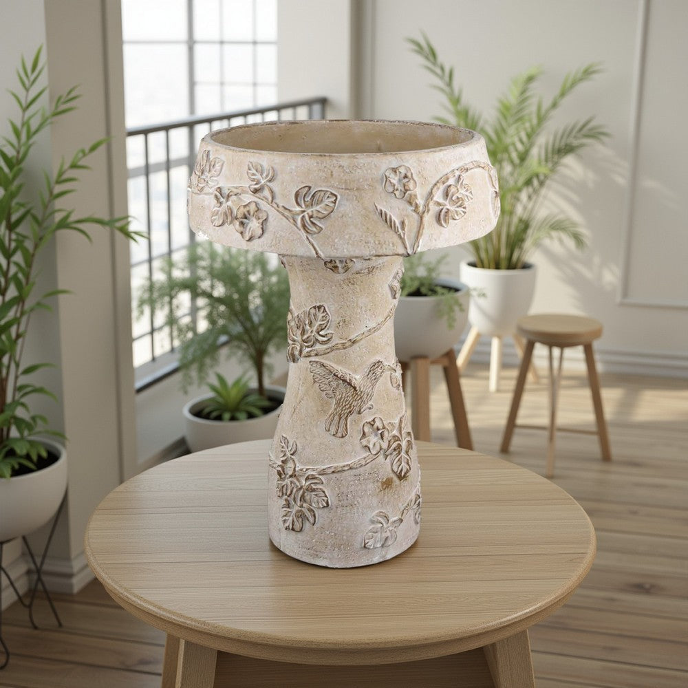 Menon Bird Bath Feeder, Decorative Designs White Terracotta, 20 Inch