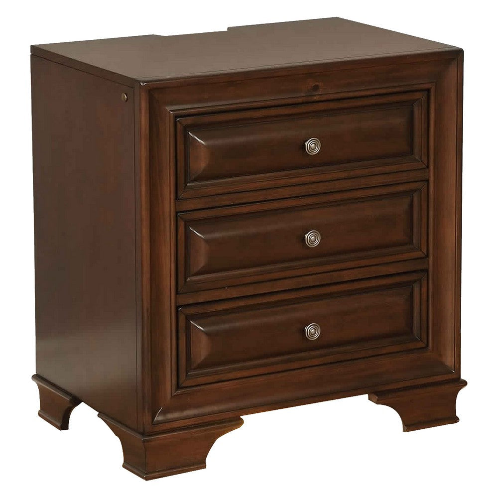Lio Four Piece King Size Bedroom Set Cherry Brown Wood Inlay Design Silver Metal Handles