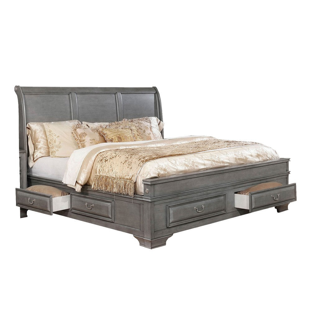 Lio Four Piece Queen Size Bedroom Set Gray Wood Inlay Design Nickel Metal Handles BM331129
