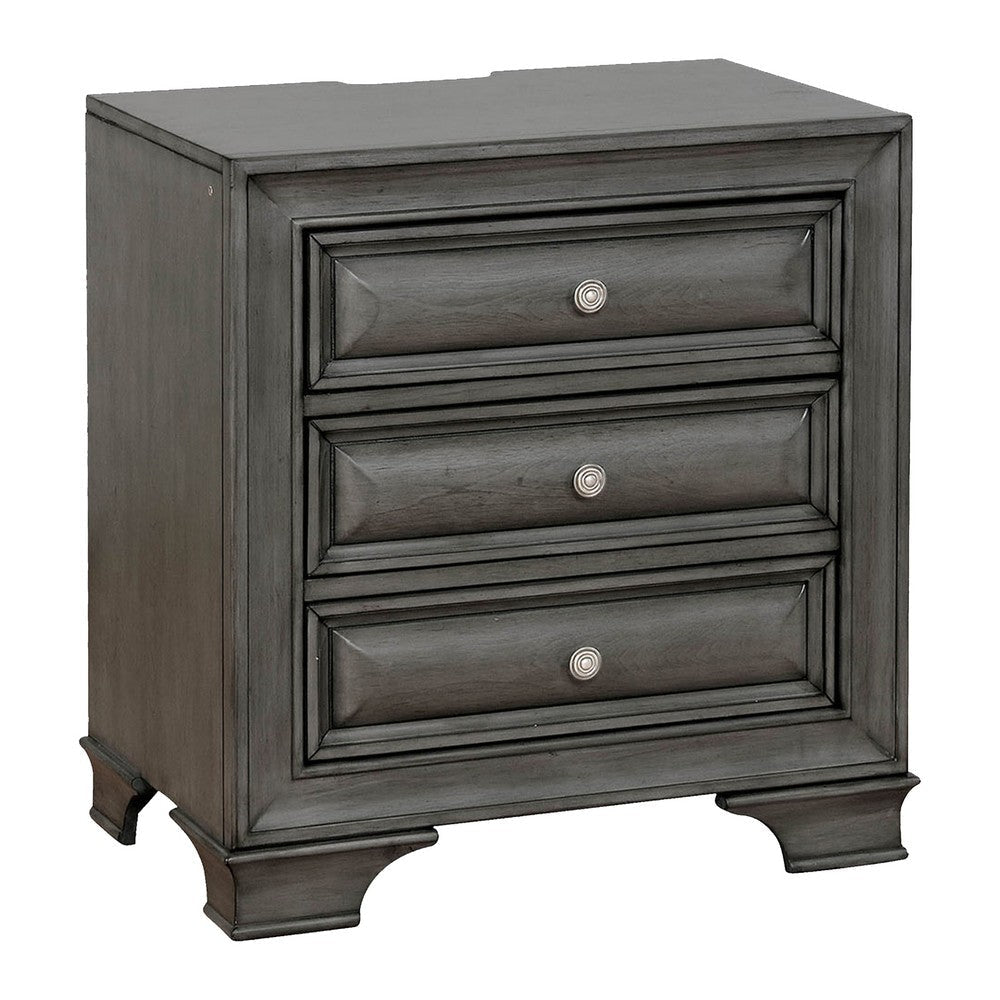Lio Four Piece Queen Size Bedroom Set Gray Wood Inlay Design Nickel Metal Handles BM331129