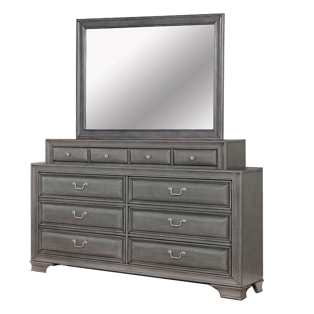 Lio Four Piece Queen Size Bedroom Set Gray Wood Inlay Design Nickel Metal Handles BM331129