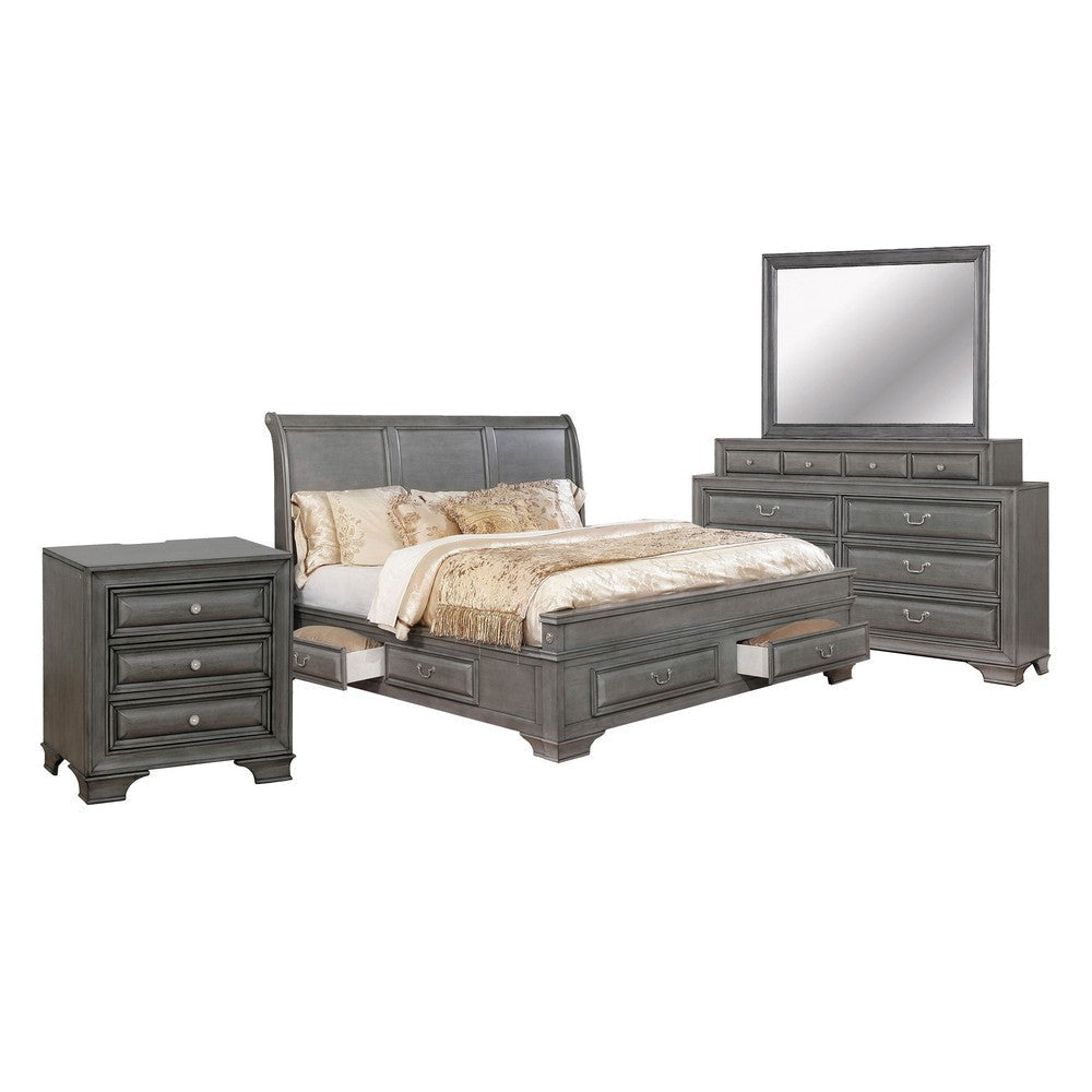 Lio Four Piece Queen Size Bedroom Set Gray Wood Inlay Design Nickel Metal Handles BM331129