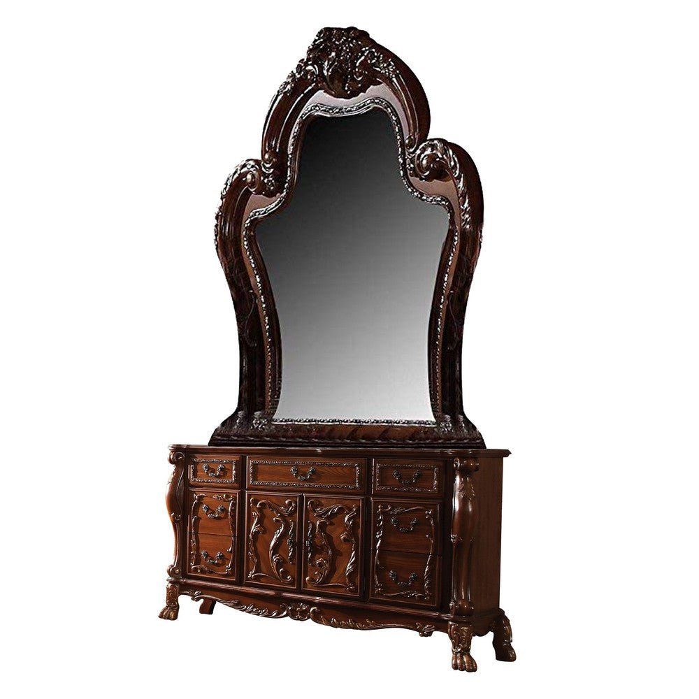 Rosy Four Piece Queen Bedroom Set Raised Inlay Moldings Cherry Oak Brown