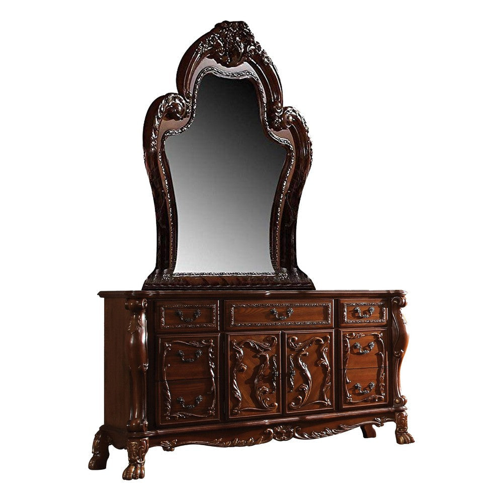 Rosy Four Piece California King Bedroom Set Raised Inlay Moldings Cherry Oak Brown