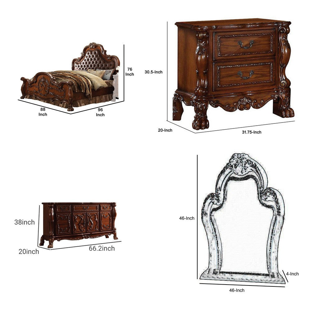 Rosy Four Piece California King Bedroom Set Raised Inlay Moldings Cherry Oak Brown