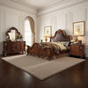 Rosy Four Piece California King Bedroom Set, Raised Inlay Moldings, Cherry Oak Brown