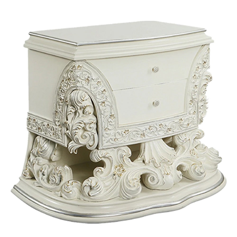 Bo Four Piece Full Bedroom Set Baroque Style White Faux Leather Uphosltery BM331135