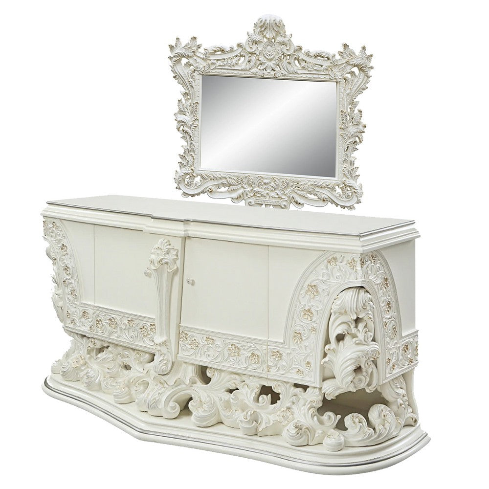 Bo Four Piece Full Bedroom Set Baroque Style White Faux Leather Uphosltery BM331135