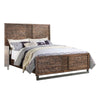 Liza Four Pc Queen Bedroom Set Plank Style Rustic Brown Wood Nickel Sled Metal Base BM331136