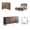 Liza Four Pc Queen Bedroom Set Plank Style Rustic Brown Wood Nickel Sled Metal Base BM331136