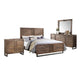 Liza Four Pc Queen Bedroom Set Plank Style Rustic Brown Wood Nickel Sled Metal Base BM331136