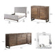 Liza Four Pc Queen Bedroom Set Tufted Gray Upholstery Brown Wood Nickel Sled Base BM331137