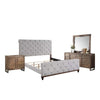 Liza Four Pc Queen Bedroom Set Tufted Gray Upholstery Brown Wood Nickel Sled Base BM331137