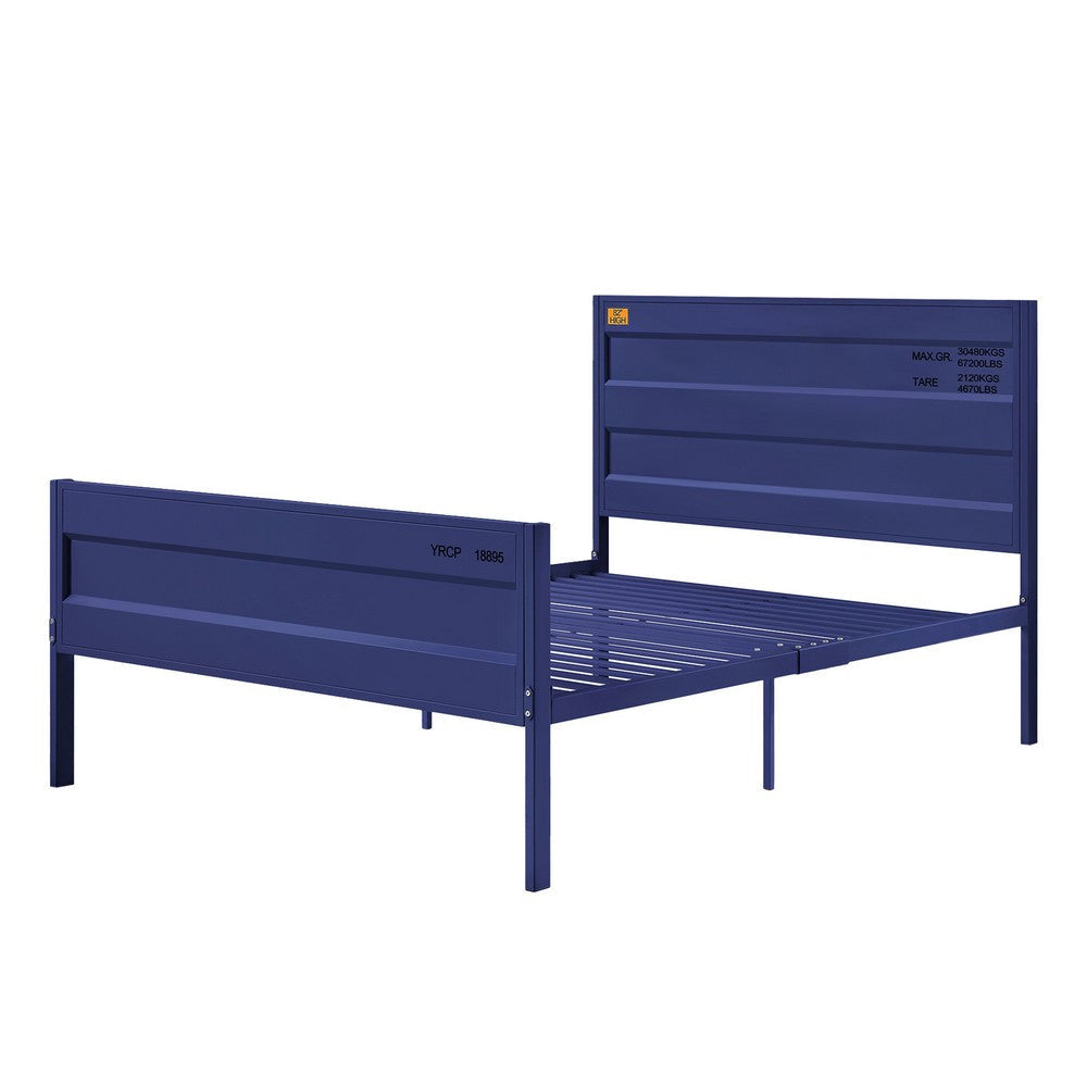 Dua Three Pc Full Bedroom Set Recessed Panel Pattern Industrial Style Blue Metal