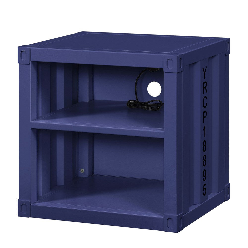 Dua Three Pc Full Bedroom Set Recessed Panel Pattern Industrial Style Blue Metal