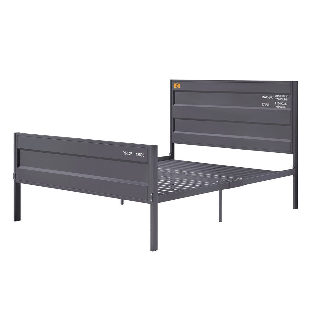 Dua Three Pc Full Bedroom Set Recessed Panel Pattern Industrial Style Gray Metal