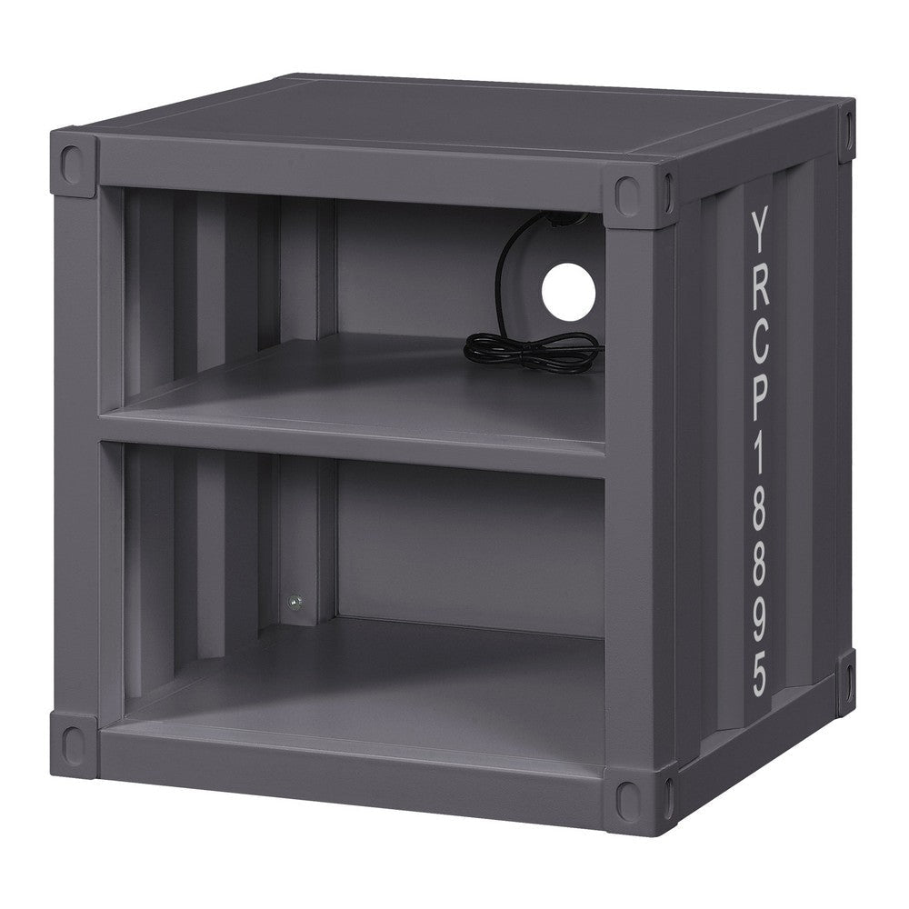 Dua Three Pc Full Bedroom Set Recessed Panel Pattern Industrial Style Gray Metal