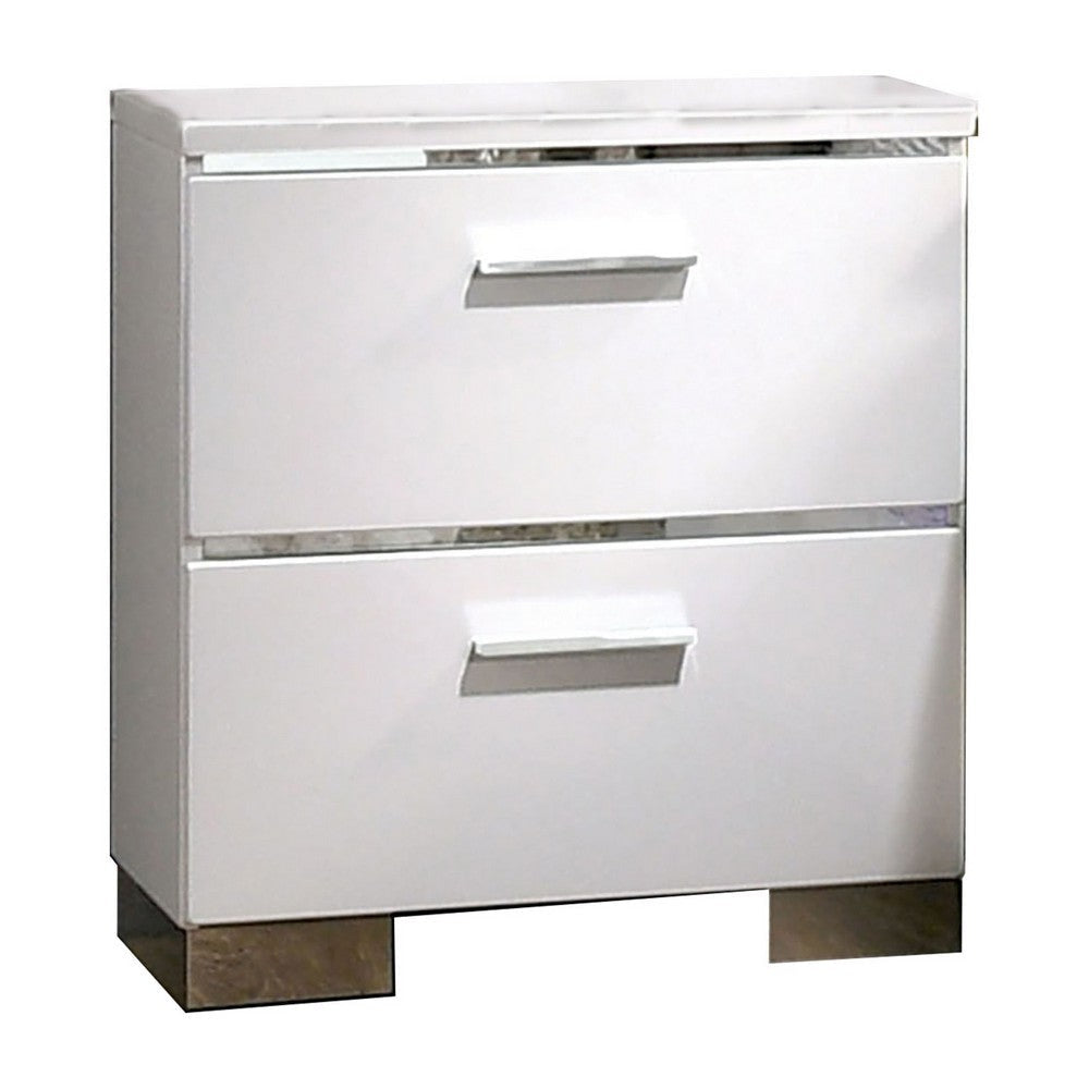 Cari Four Pc Queen Bedroom Set LED Headboard with Shelf White Wood Chrome Stripes BM331144