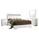 Cari Four Pc Queen Bedroom Set, LED Headboard with Shelf, White Wood, Chrome Stripes