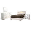 Cari Four Pc King Bedroom Set, LED Headboard with Shelf, White Wood, Chrome Stripes