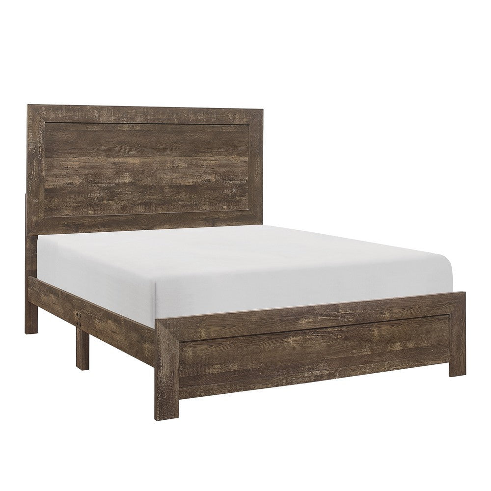 Ko Three Piece Full Size Bedroom Set Panel Detailings Black Metal Handles Rustic Brown BM331149