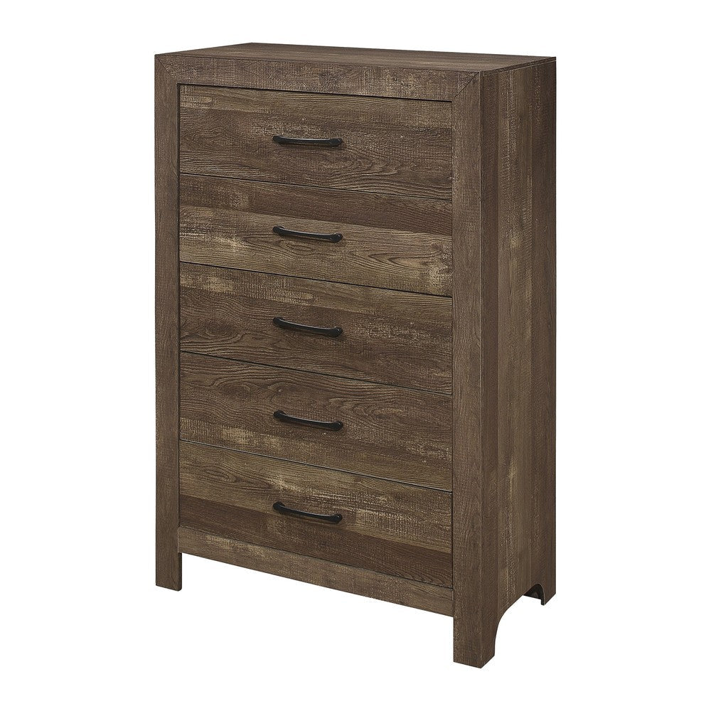 Ko Three Piece Full Size Bedroom Set Panel Detailings Black Metal Handles Rustic Brown BM331149