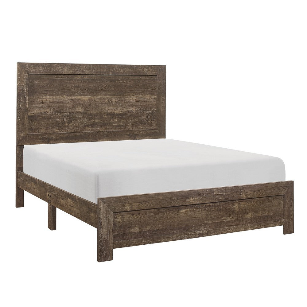 Ko Four Piece California King Size Bedroom Set Panel Detailings Black Metal Handles Rustic Brown