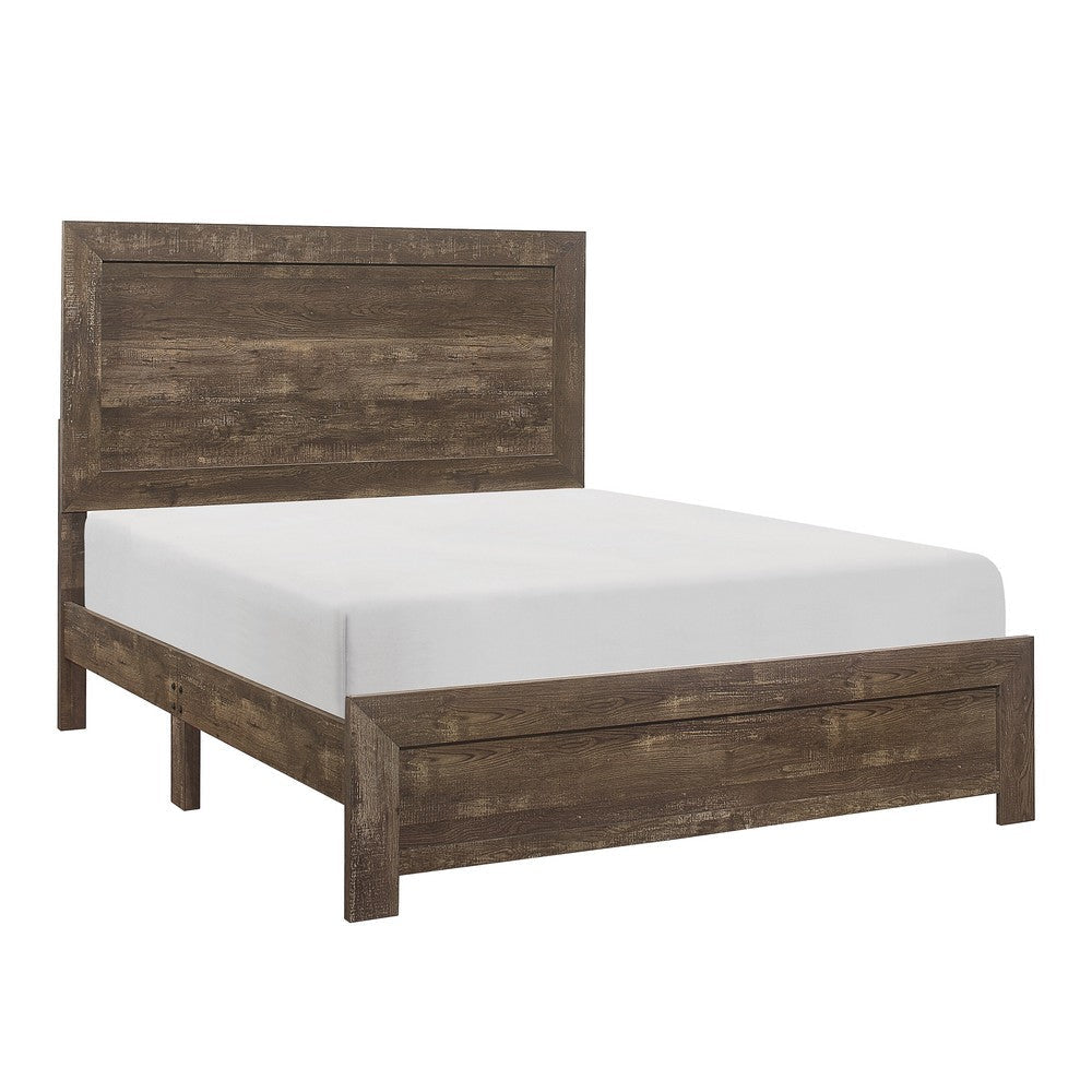 Ko Four Piece King Size Bedroom Set Panel Detailings Black Metal Handles Rustic Brown