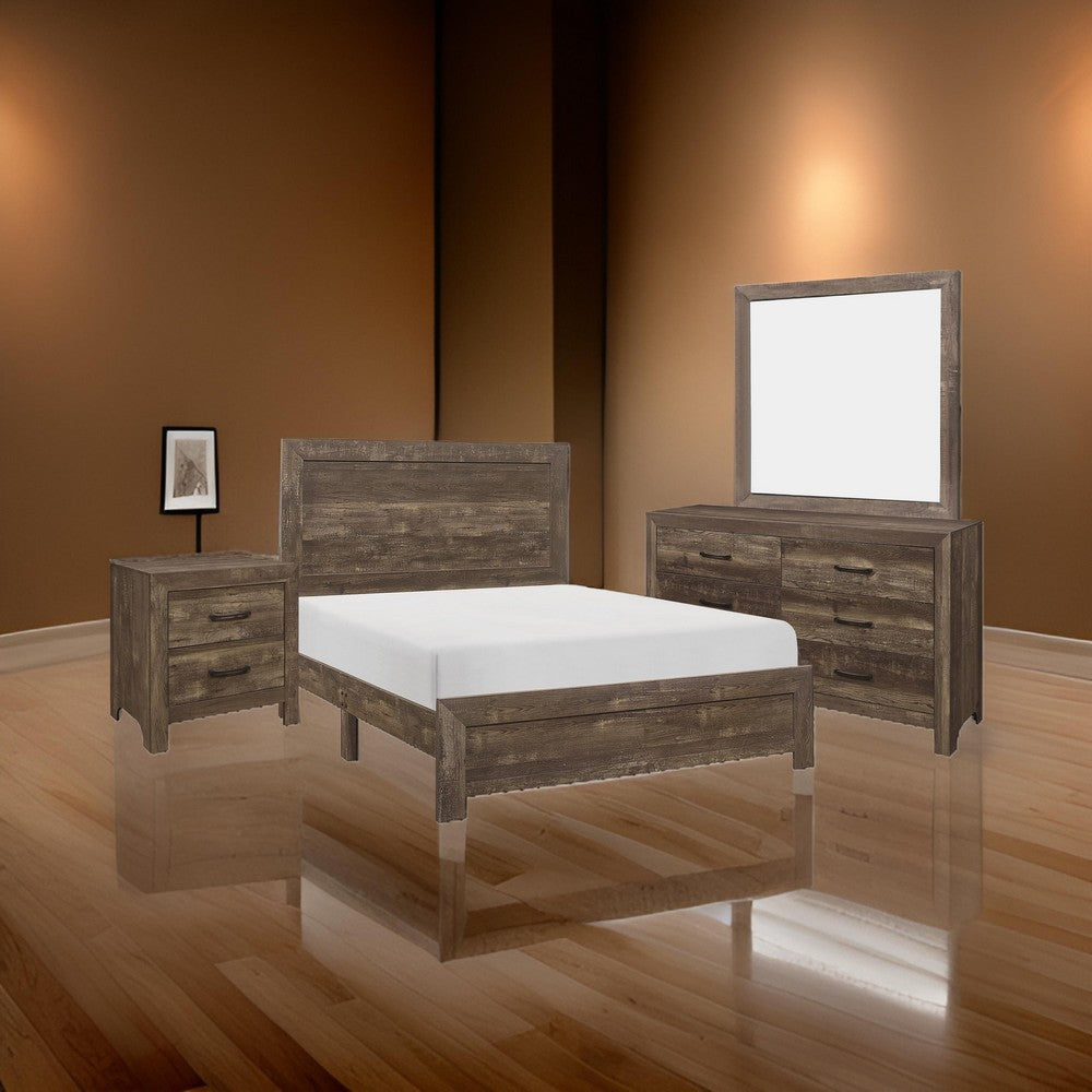 Ko Four Piece King Size Bedroom Set, Panel Detailings, Black Metal Handles, Rustic Brown