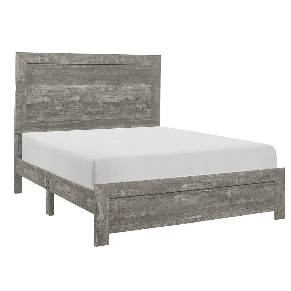 Ko Four Piece California King Size Bedroom Set Panel Detailings Black Metal Handles Rustic Gray