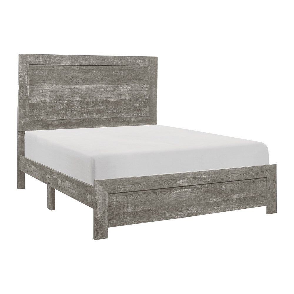 Ko Four Piece King Size Bedroom Set Panel Detailings Black Metal Handles Rustic Gray