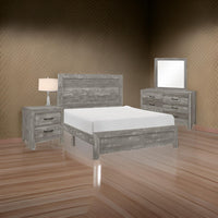 Ko Four Piece King Size Bedroom Set, Panel Detailings, Black Metal Handles, Rustic Gray